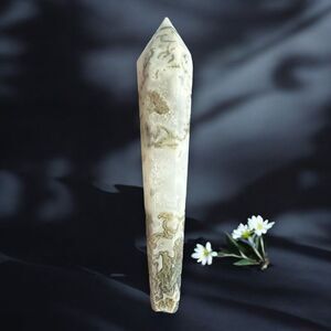 Moss Agate Crystal Meditation Wand‎ (#7)